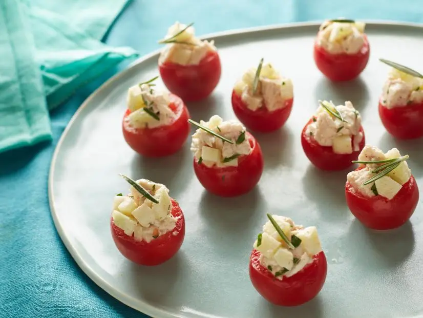 Recipe Tomatoes stuffed with apple and cucumber salad. Calorie, chemical composition and nutritional value.