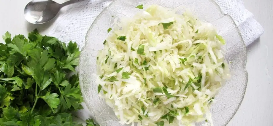 Recipe White cabbage salad with squid. Calorie, chemical composition