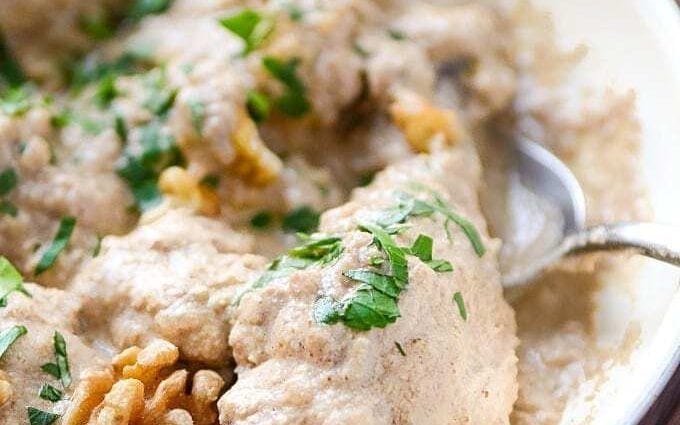 Satsivi recipe from chicken or turkey (poultry in nut sauce is a Georgian national dish). Calorie, chemical composition and nutritional value.