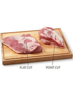 Selected beef, flat brisket, meat with fat removed to 1/8 ″, stew