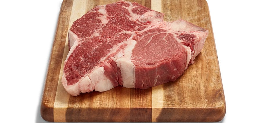 Selected beef, t-bone steak, meat with fat removed to the level of 1/8 &#8220;, raw