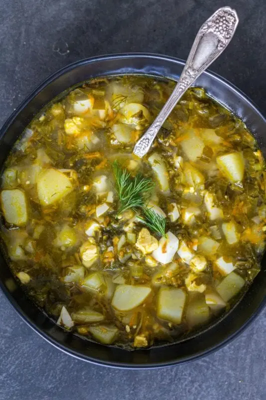 Sorrel cabbage soup recipe. Calorie, chemical composition and nutritional value.