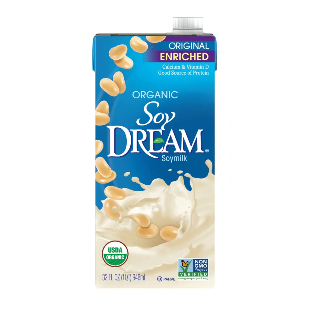 Soy milk, enriched (vitamins A, C. E, D, B1, B6, PP, potassium, calcium)