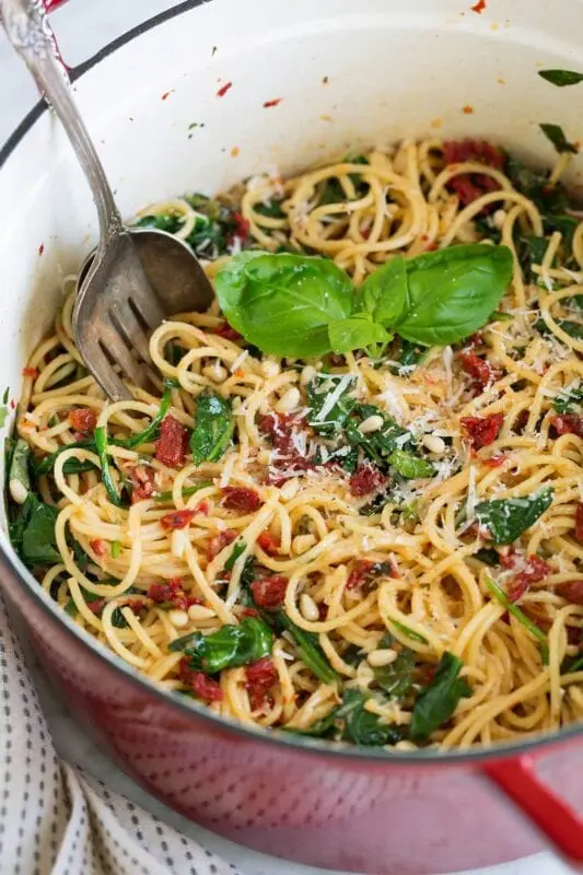 Spaghetti with spinach, dry