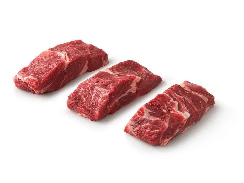 Steak, Country, boneless, beef, meat and fat, trimmed to 0 ”fat, selected, braised