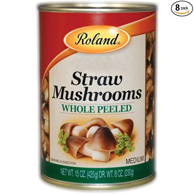 Straw mushrooms, canned, contents without a liquid