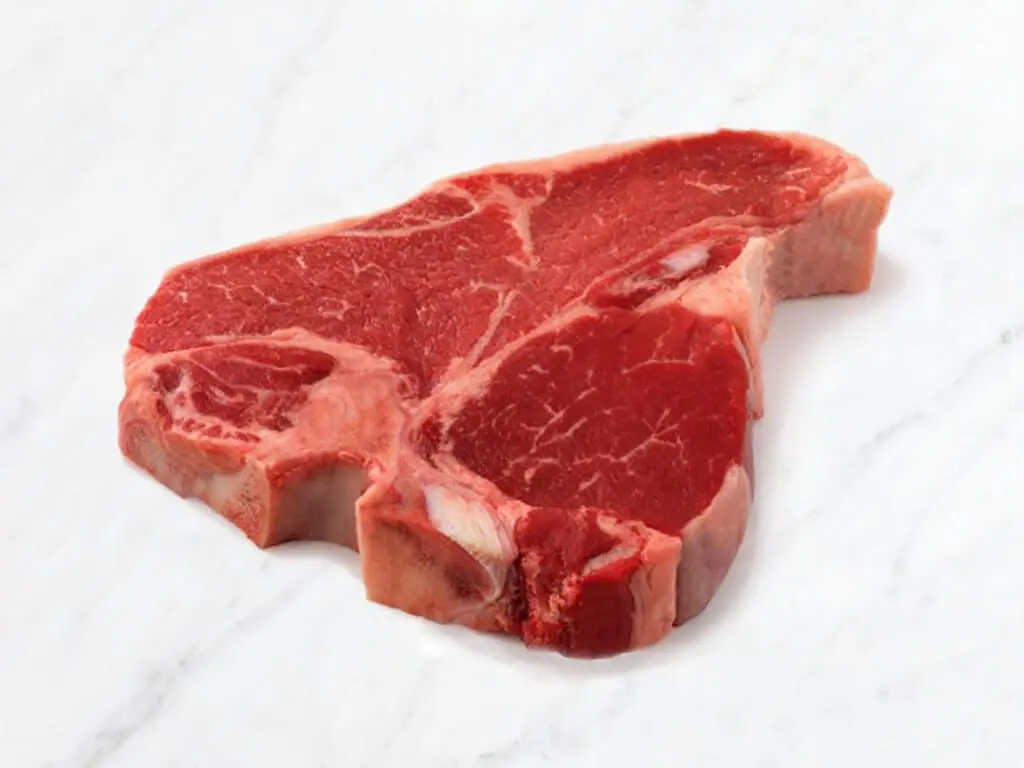 Beef, lower thigh pulp, meat with fat removed to 1/8 ″, raw