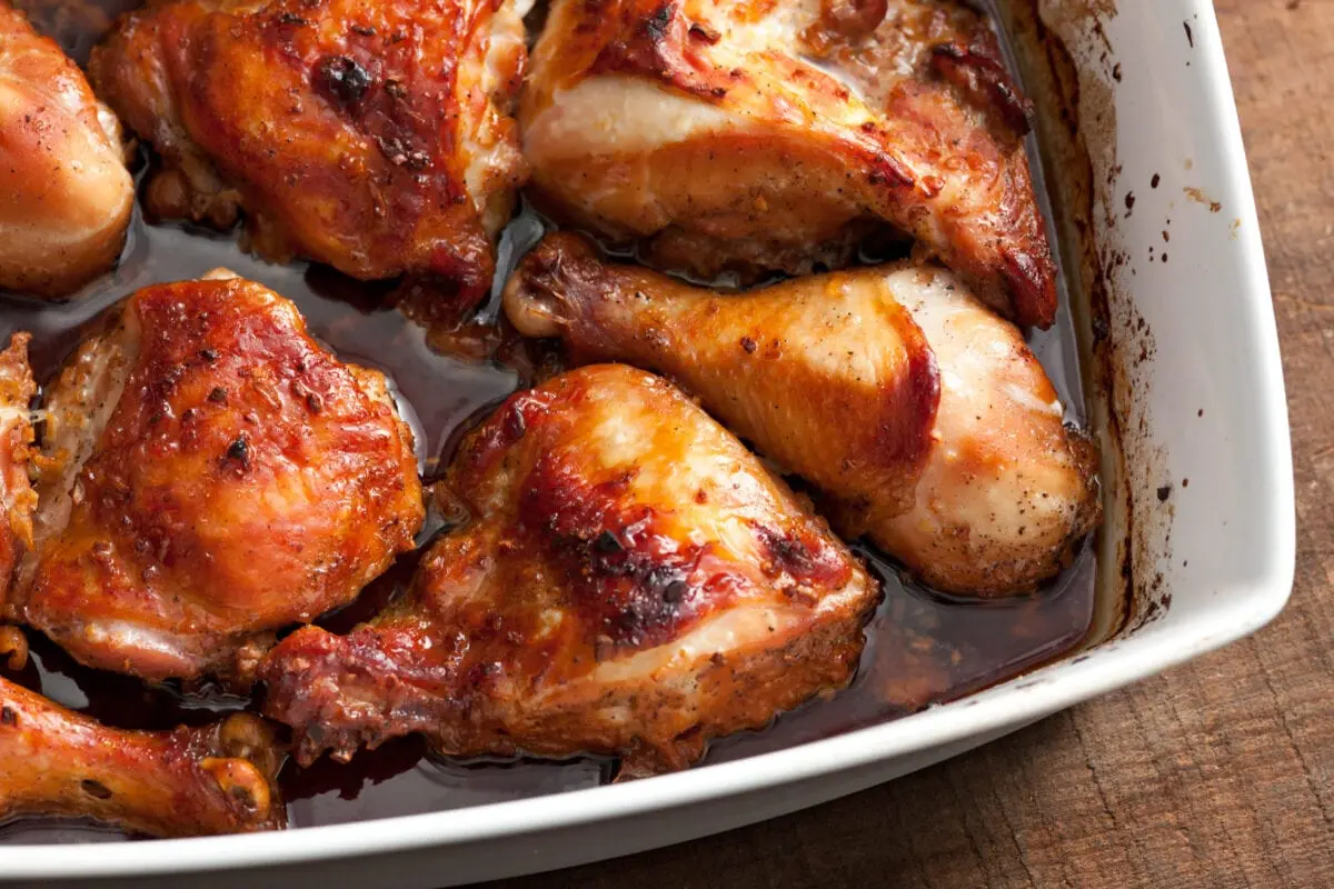 The recipe for Baked marinated chicken. Calorie, chemical composition and nutritional value.