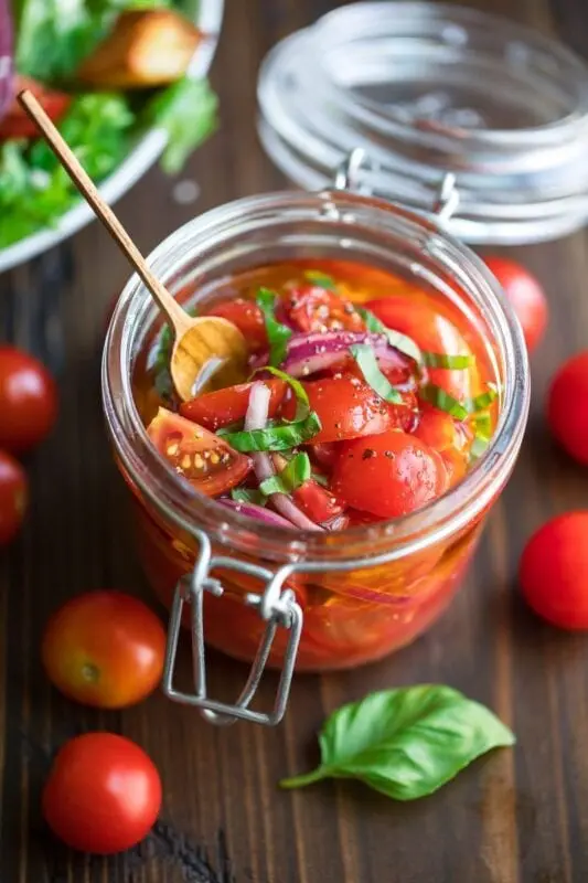 Vegetable marinade recipe with tomato. Calorie, chemical composition and nutritional value.