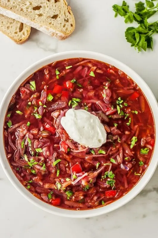 Vegetarian Borscht recipe. Calorie, chemical composition and nutritional value.