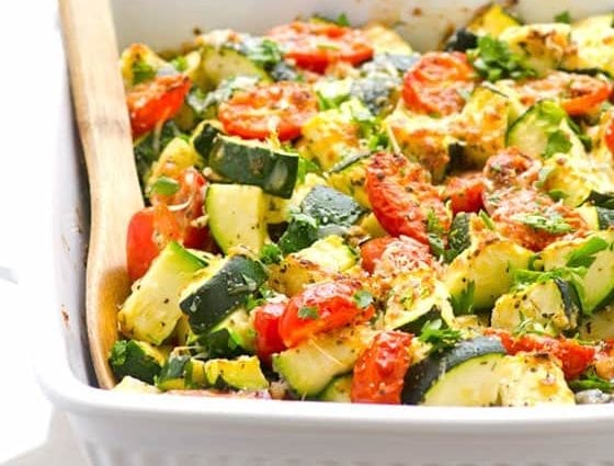 Zucchini recipe with tomatoes. Calorie, chemical composition and nutritional value.