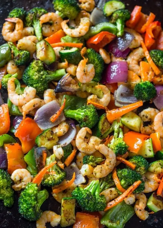 Baked vegetables and shrimps