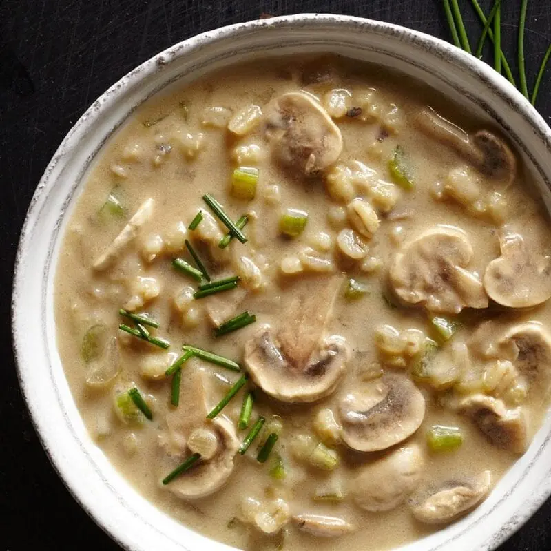 How long to cook mushroom soup with barley?