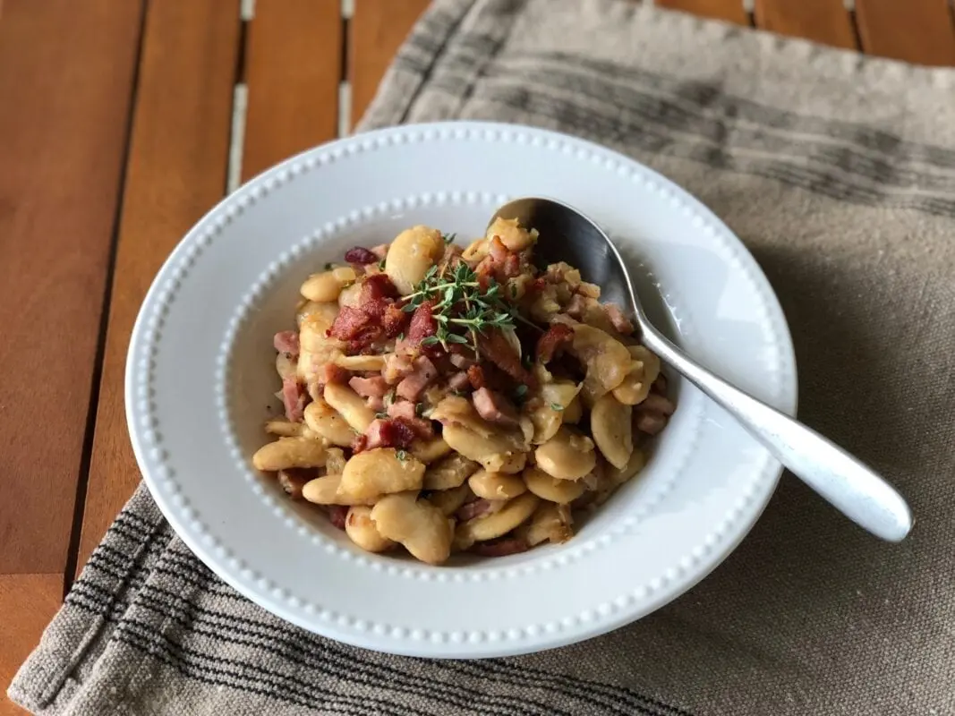 Lima beans or butter beans with tomato sauce