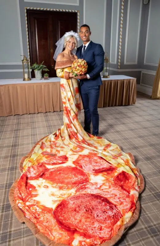 Pizza-style bridal outfit is played out in Britain