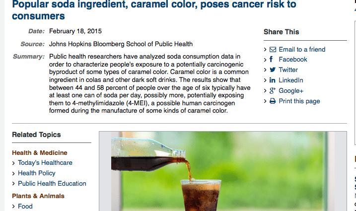 Популярный ингредиент газированных напитков, карамельный краситель, связан с риском развития рака