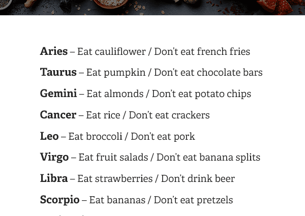 Sign-temperament-food: how to eat according to the zodiac