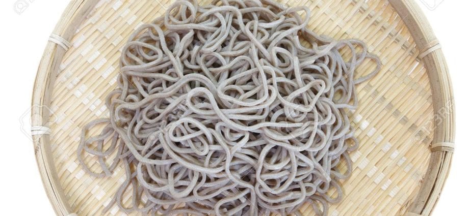 Soba noodles (made from buckwheat flour) with vegetables and shiitake mushrooms