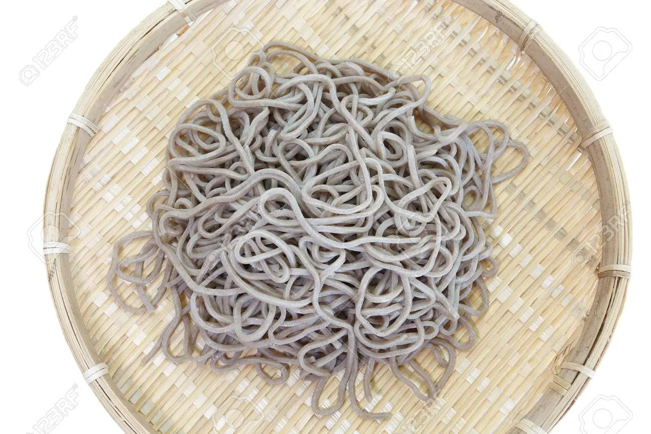 Soba noodles (made from buckwheat flour) with vegetables and shiitake mushrooms