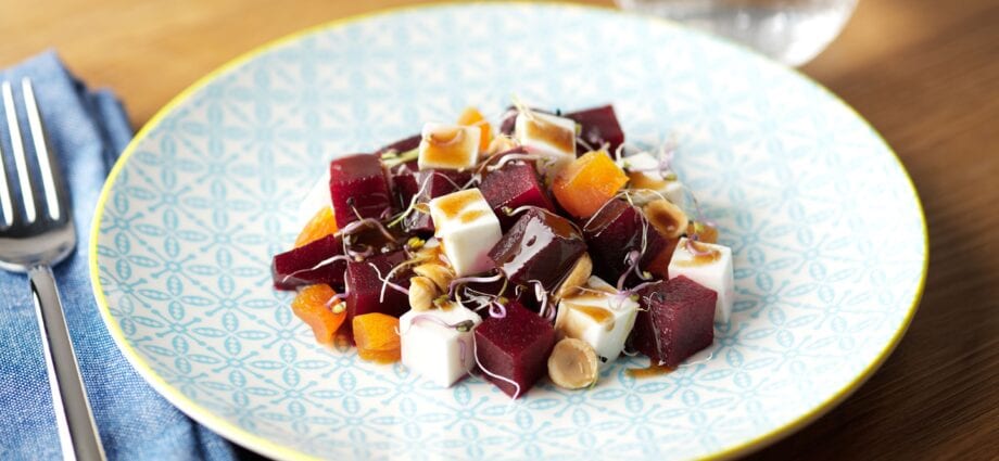 Beetroot salad with dried fruits and nuts