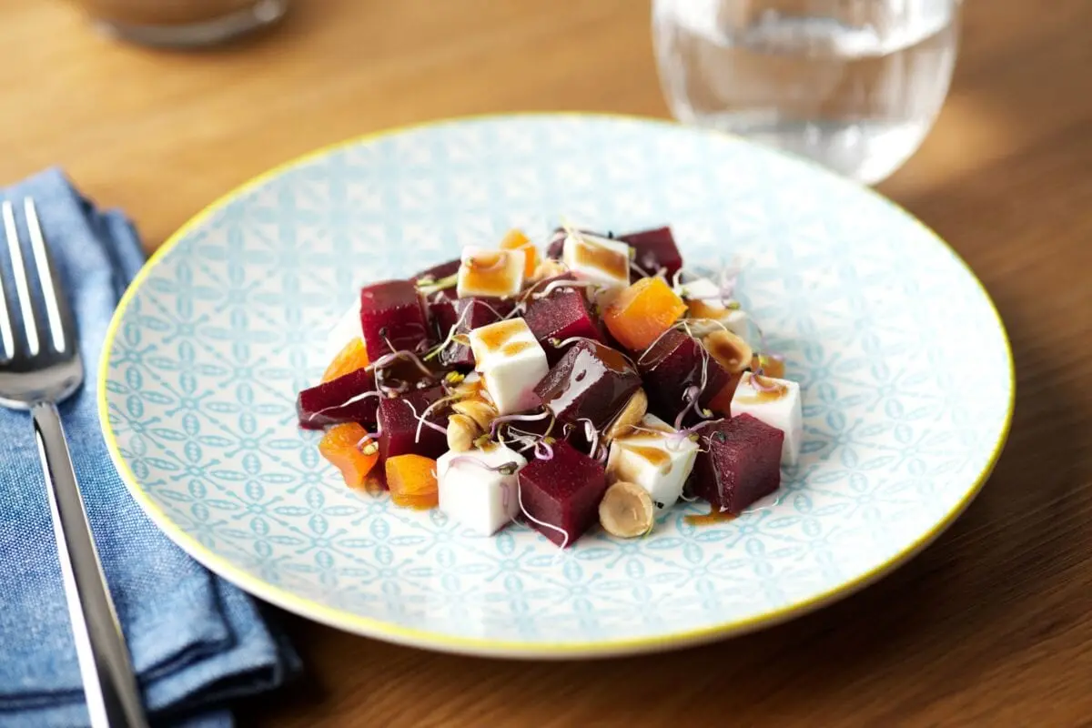 Beetroot salad with dried fruits and nuts