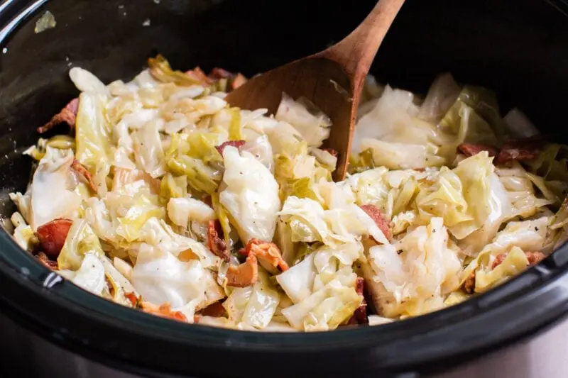 Cabbage stewed in a slow cooker