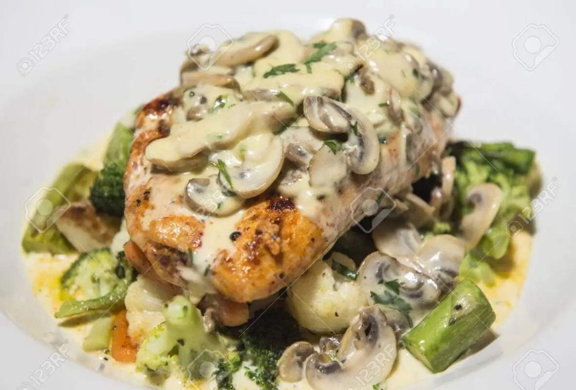Chicken cutlet with vegetables and mushrooms