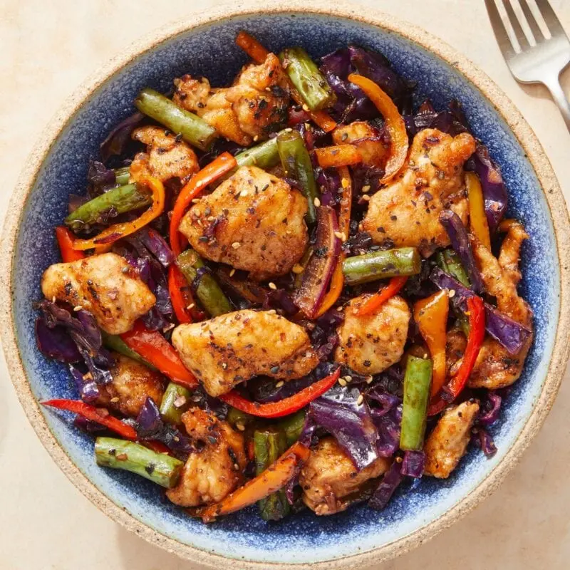 Chicken fillet with bolg pepper and string beans