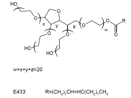 E433 Polyoxyethylene 20 sorbitan monooleate, twin 80