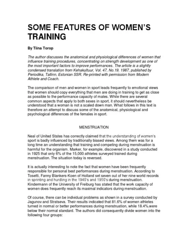 Features of women&#8217;s training