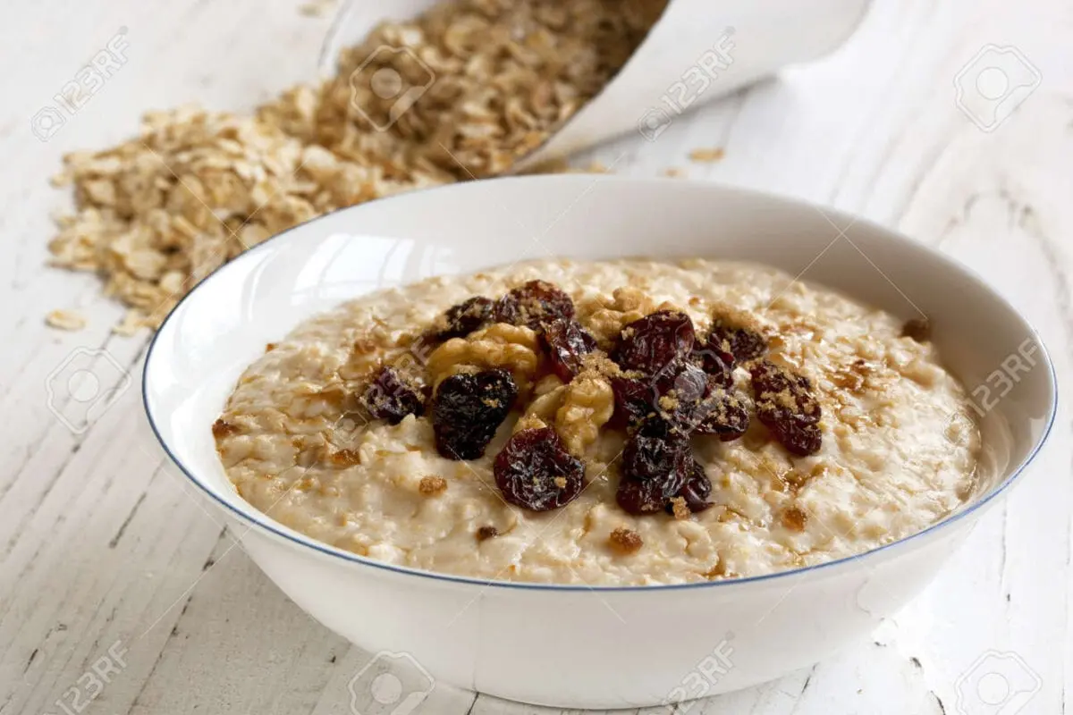 Lazy oatmeal with raisins, nuts