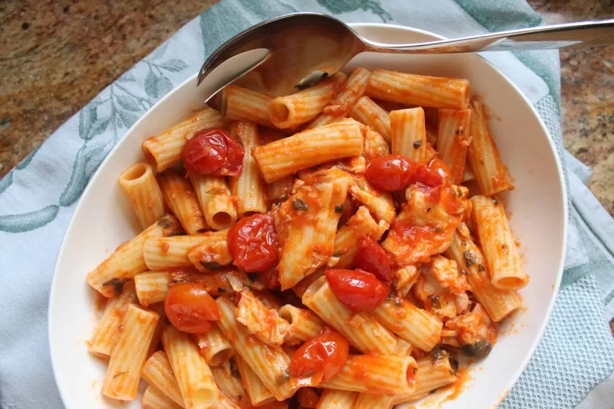 Pasta with red fish