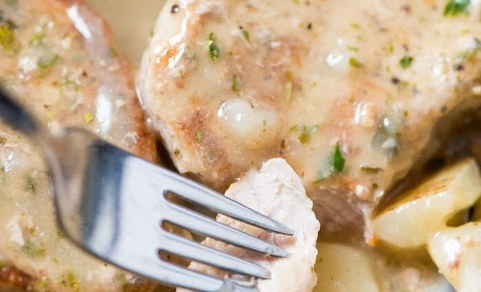 Pork with potatoes in a slow cooker