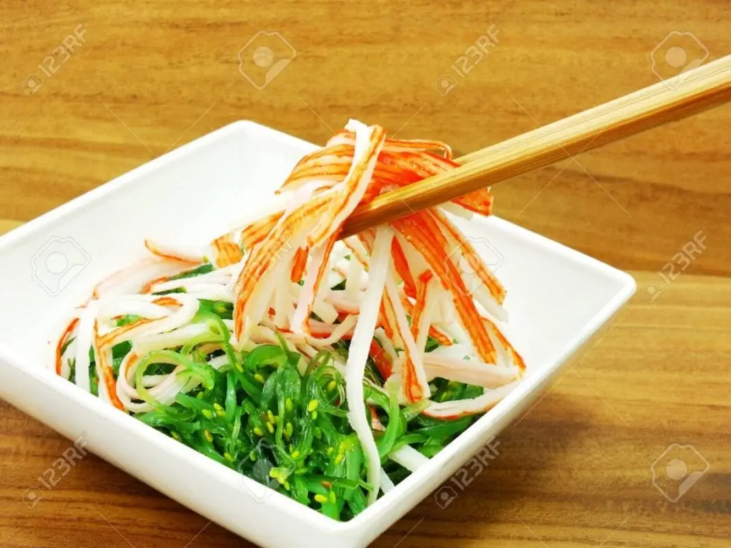Seaweed salad with crab sticks