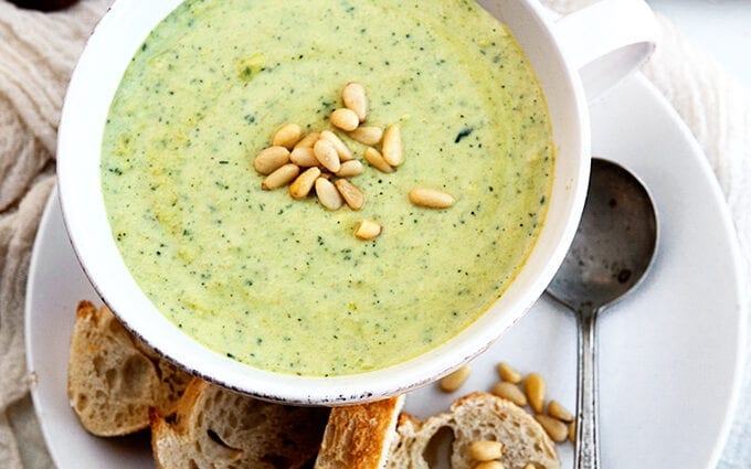 Zucchini puree soup with melted cheese