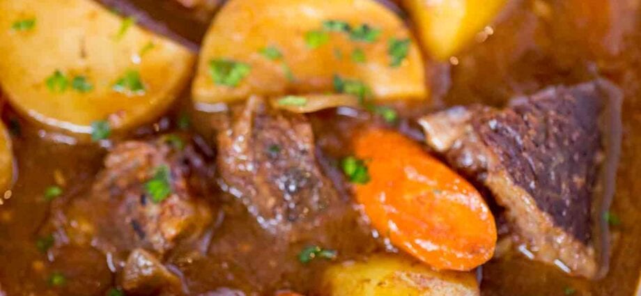 Beef stew in a slow cooker