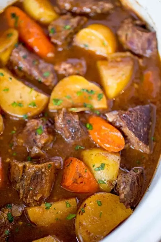 Beef stew in a slow cooker