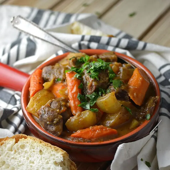 Beef with vegetables in a slow cooker