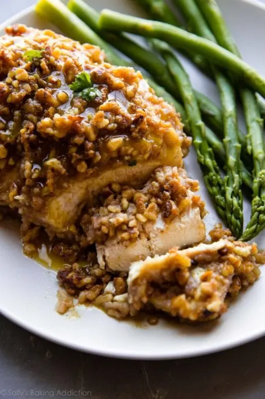 Chicken breast in batter with walnuts