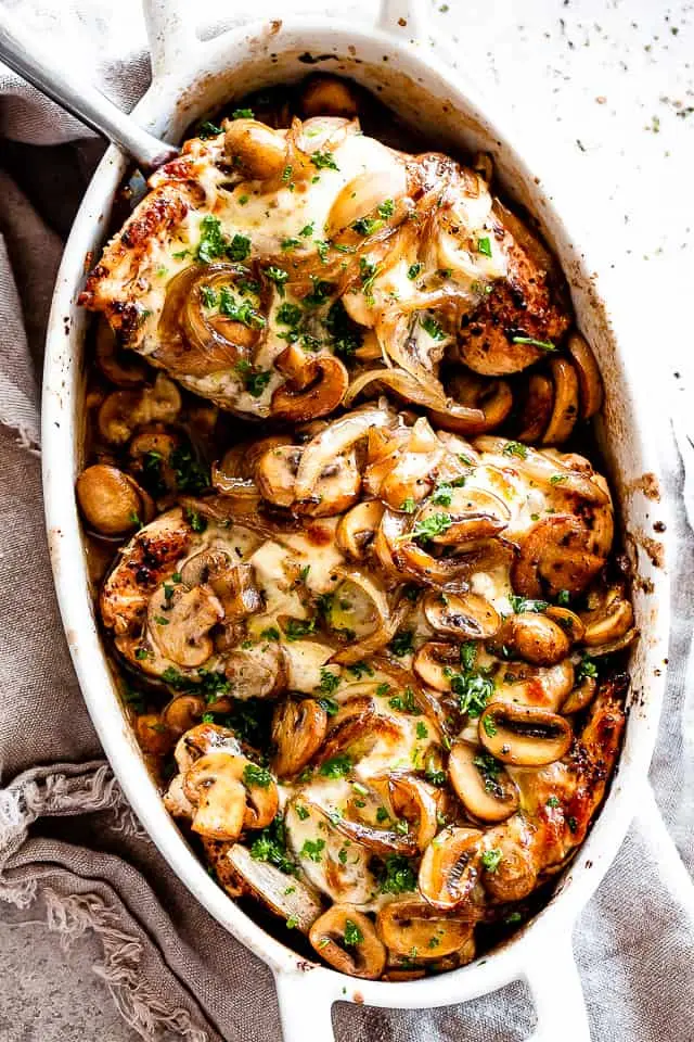 Chicken breast with mushrooms in the oven