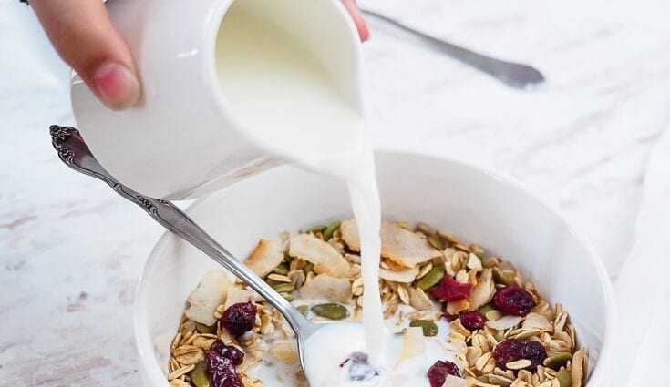 Homemade muesli with milk