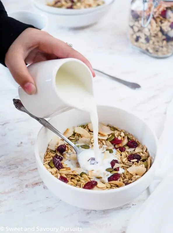 Homemade muesli with milk