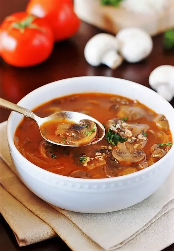 Mushroom soup with tomato paste