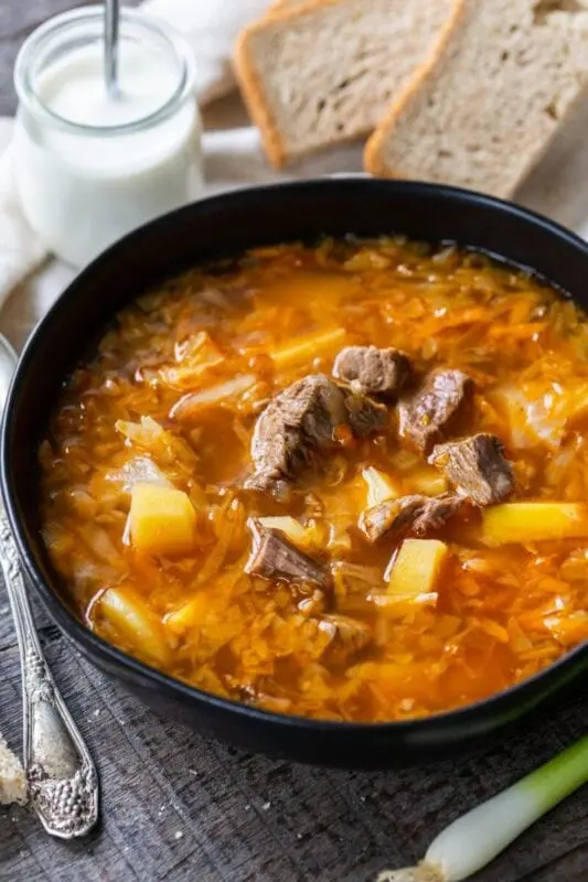 Thick cabbage soup with sauerkraut