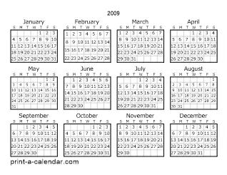 2009 calendar: download and print