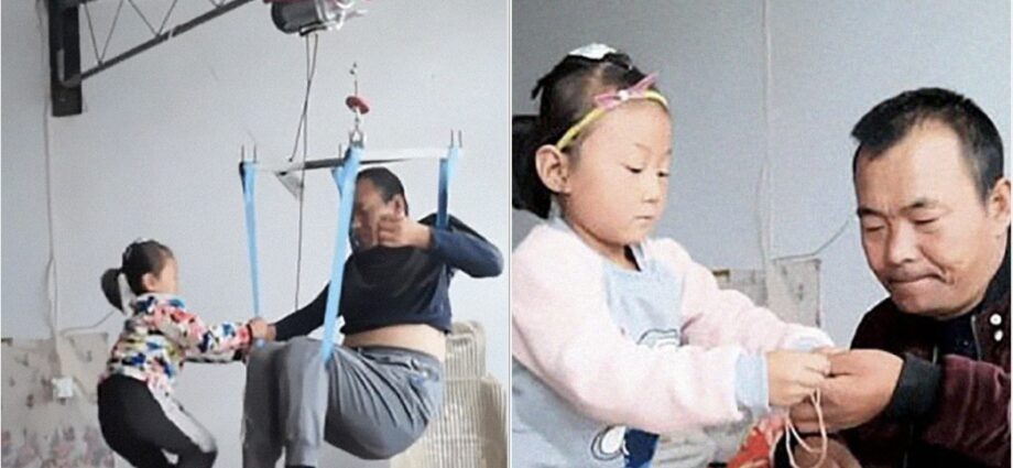 6-year-old daughter single-handedly caring for her paralytic father