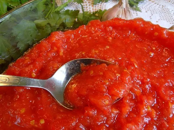 Adjika from tomatoes: a recipe for the winter with garlic without cooking and with cooking. Video