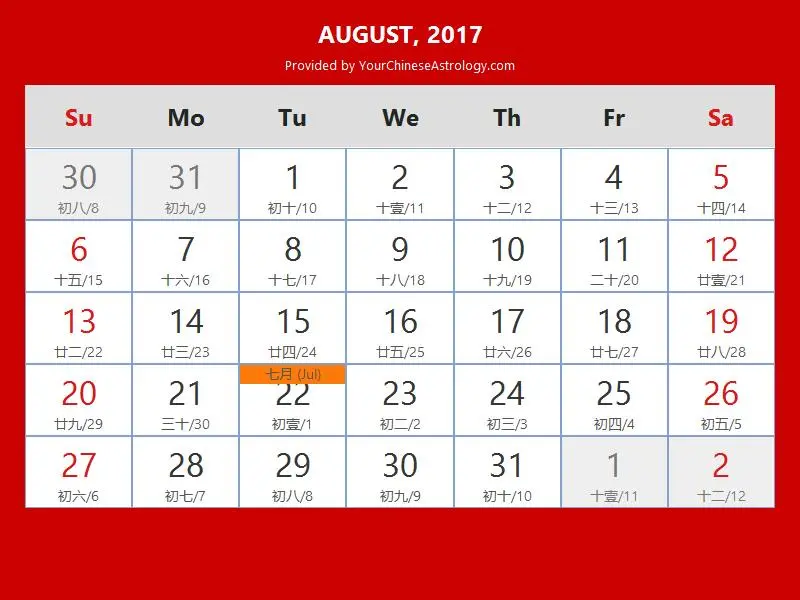 beauty lunar calendar for august 2017