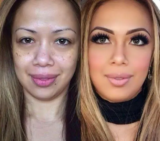 Before and after makeup. Photo