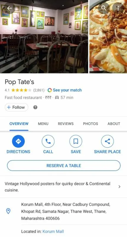 Book a table via Google Maps